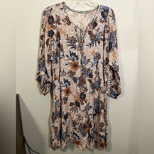 KNOX ROSE Blue & Orange Floral Print Dress